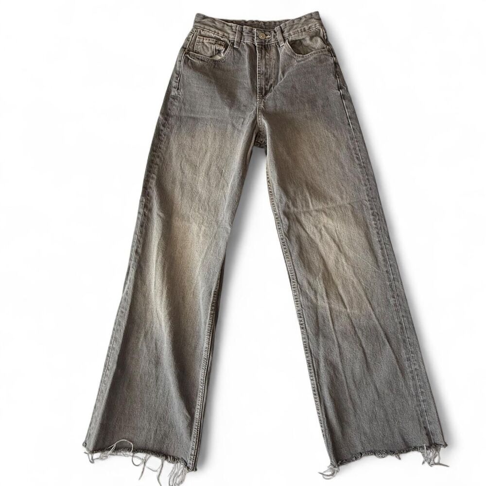 Zara Wide Leg Jeans High Waisted Grey Size 4 Skater Baggy